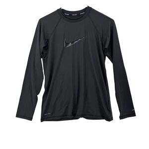 Nike Swim Dri-FIT Long Sleeve Shirt Medium Black UPF 40+ Logo Rash Guard NWT